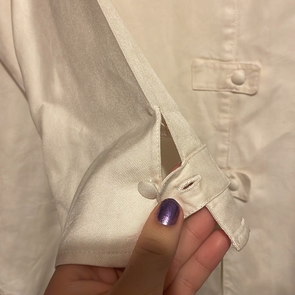 Soft Surroundings White Silk Button Down Front‎ Long Sleeve Woman’s Top - Picture 4 of 8